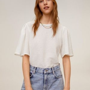 Mango XS Pleated Tshirt - White